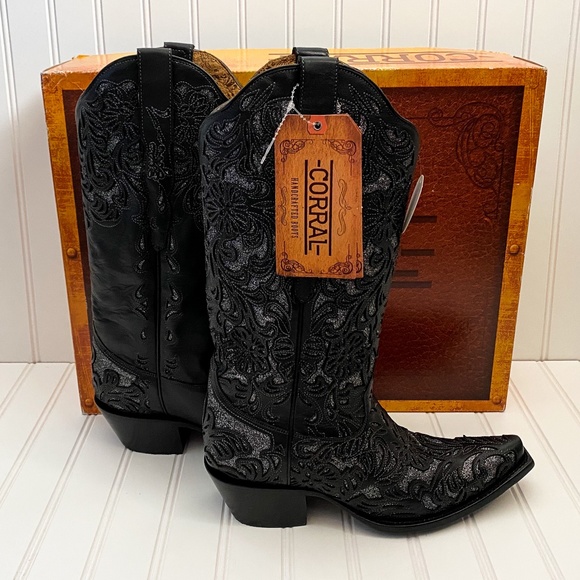 black glitter cowboy boots